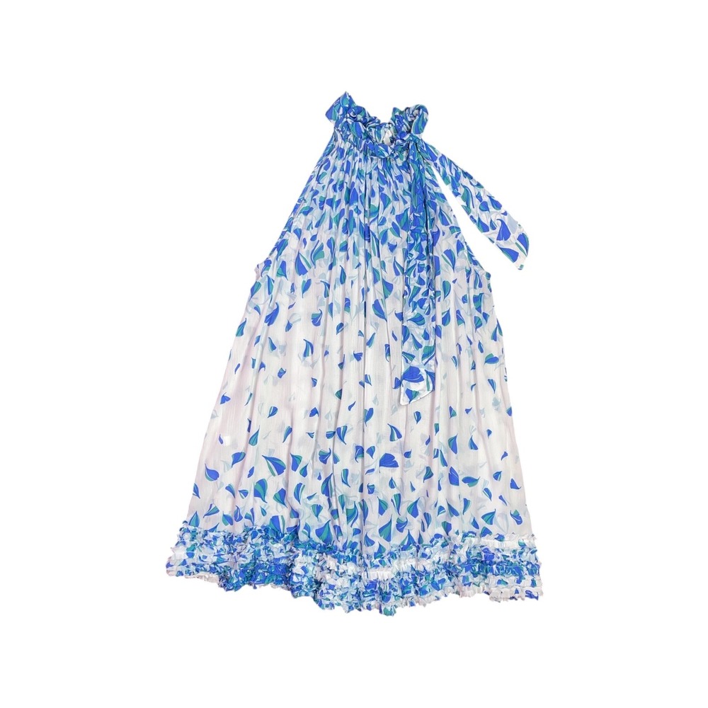 Poupette St Barth Women's S/M Blue White Ruffle Halter Mini Dress BMB S00662